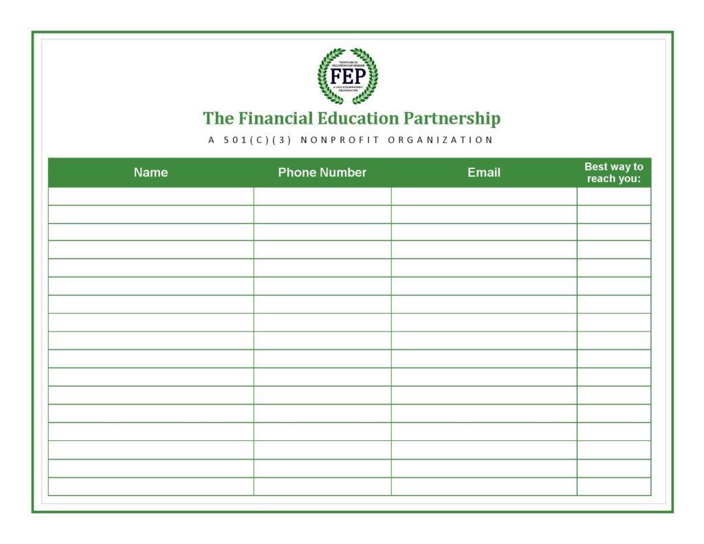 Fe Week Sign Up Form FEP Sign Up Sheet 2019 - Financial Education Partnership