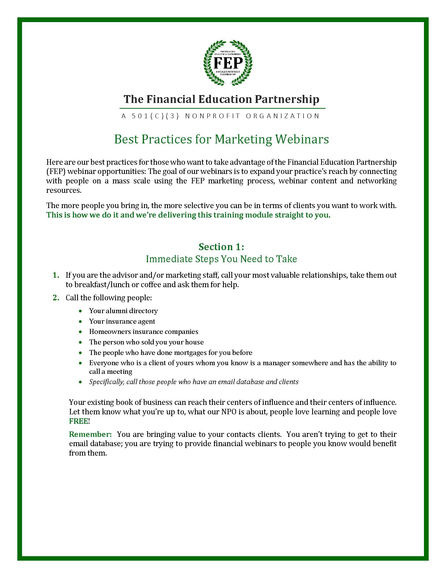 Fep Program FEP Webinar Program - Financial Education Partnership